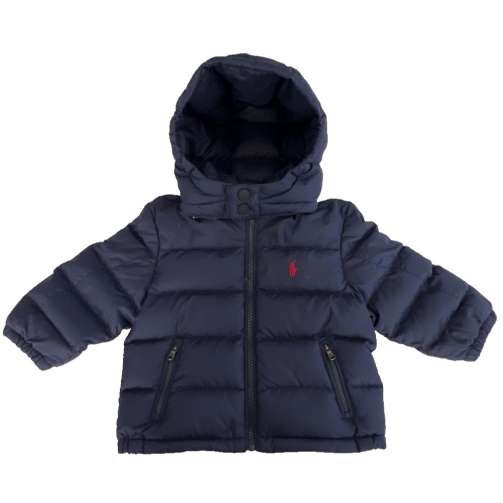Polo Ralph Lauren Baby Down Puffer Coat 12M Navy Blue Hooded Jacket Warm Classic